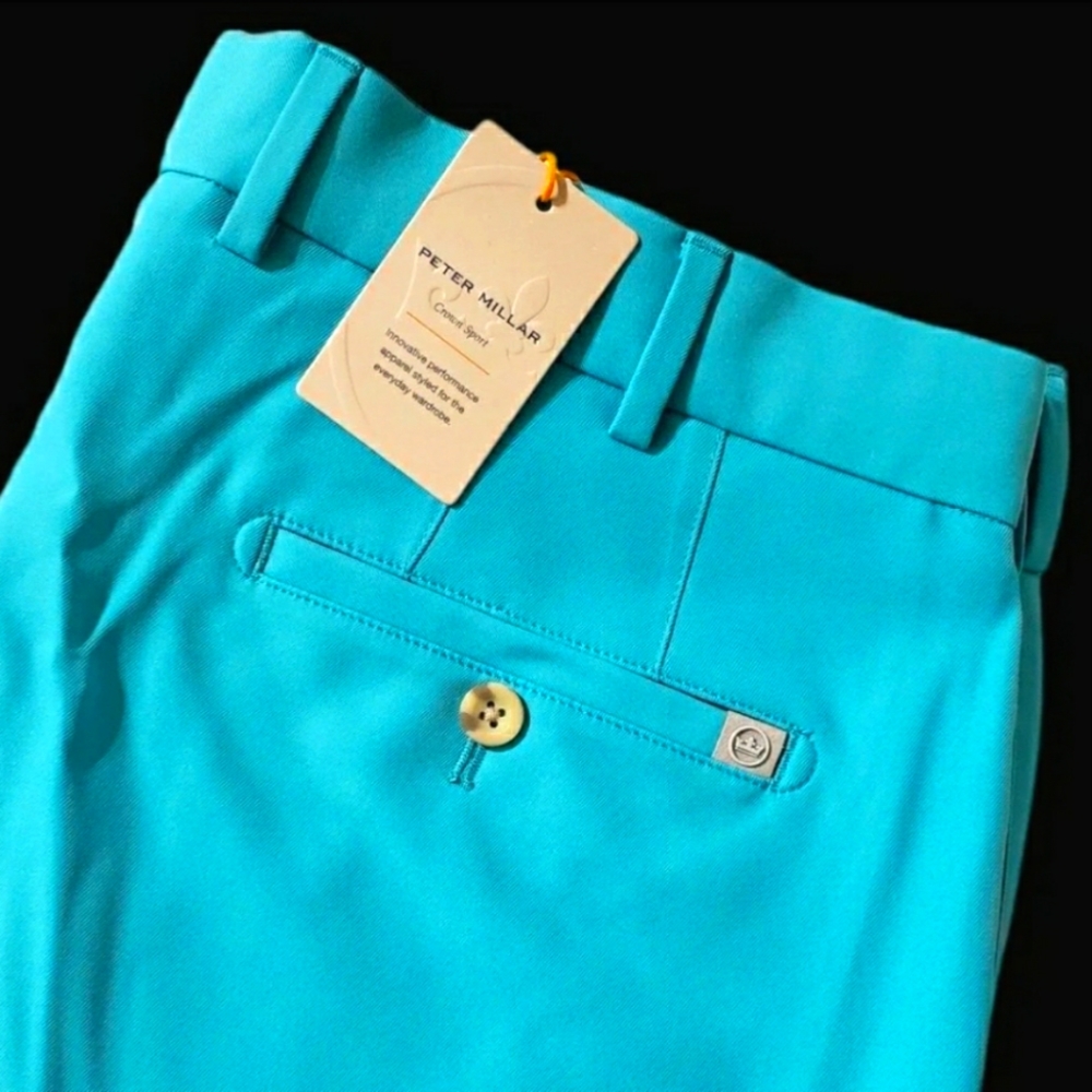 SOLD Peter Millar Crown Sport Mens 36 High Drape Blue Performance Golf Shorts